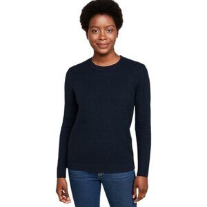 Theory Small Dark Blue Slit Cross Back Crewneck Crepe Sweater